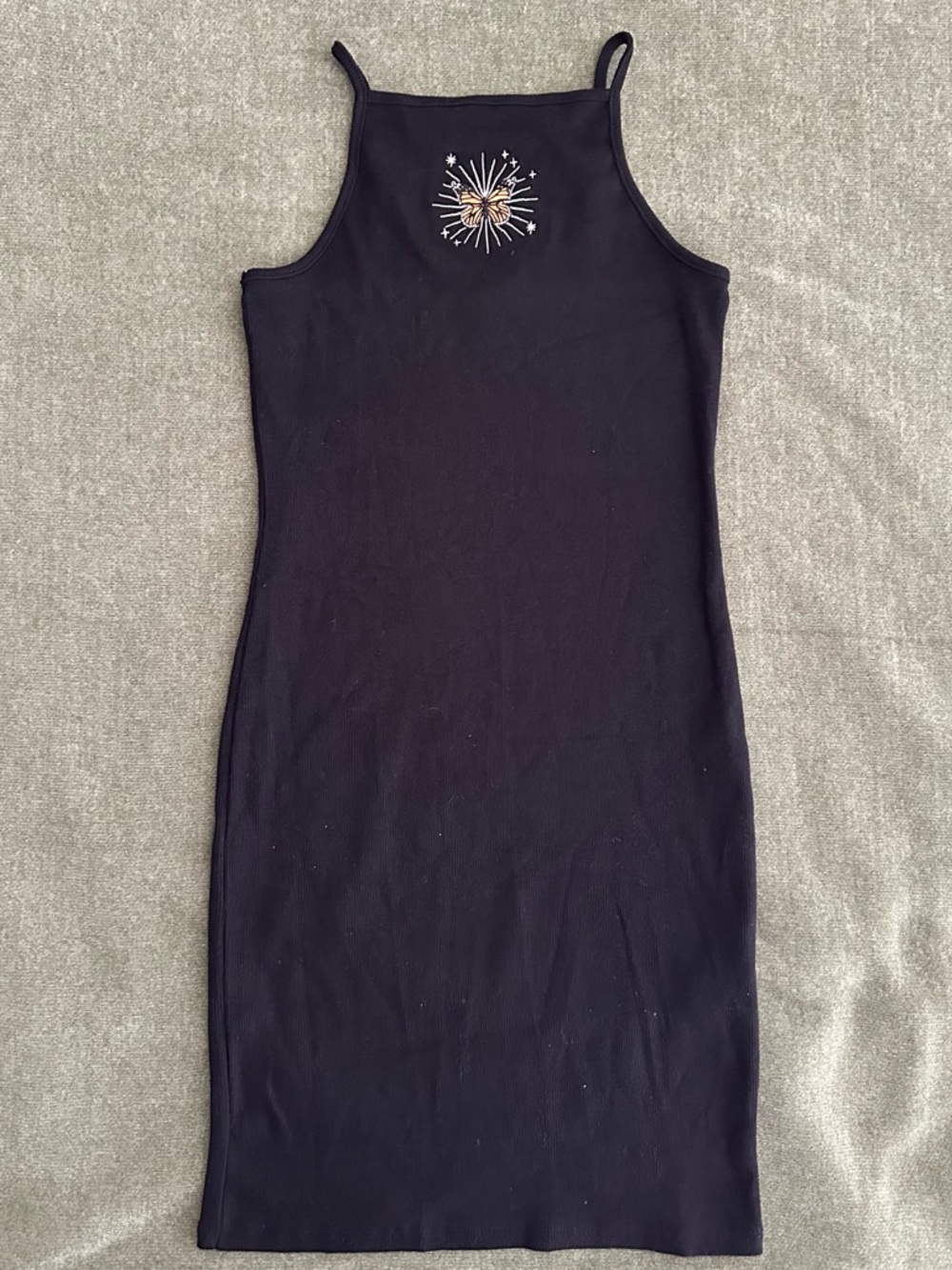 FOREVER 21 Black Knit Butterfly Embroidered Sleeveless Midi Bodycon Dress S